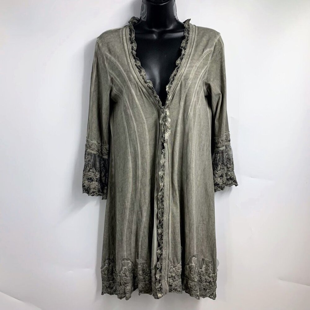Gretty Zueger Women's V Neck Embroidered‎ Lace Long Sleeve Tunic Size L